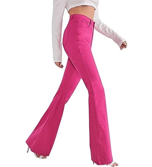 Women's Casual Denim Pants High Waist Stretchy Bell Bottom Flared Jeans