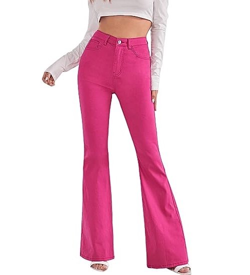 Women's Casual Denim Pants High Waist Stretchy Bell Bottom Flared Jeans