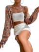 Women's Color Block Long Sleeve Open Front Cardigan Sweater Knit Crop Top