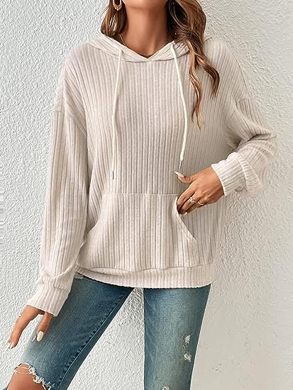 Women's Drawstring Long Sleeve Hoodies Pocket Front Casual Sweatshirt Tops
