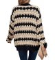 Women's Cardigan Autumn Lantern Sleeve Front Stripe Colorblock Loose Cable Knit Sweater Jacket