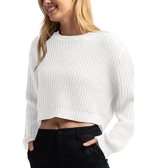 Women's Cropped Sweater Knit Long Sleeve Crewneck Soft Pullover Sweater
