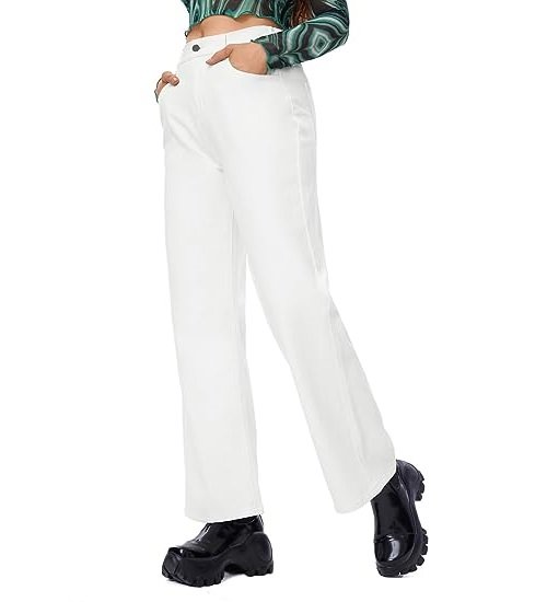 Women's Casual Loose High Waist Solid Straight Wide Leg Jeans