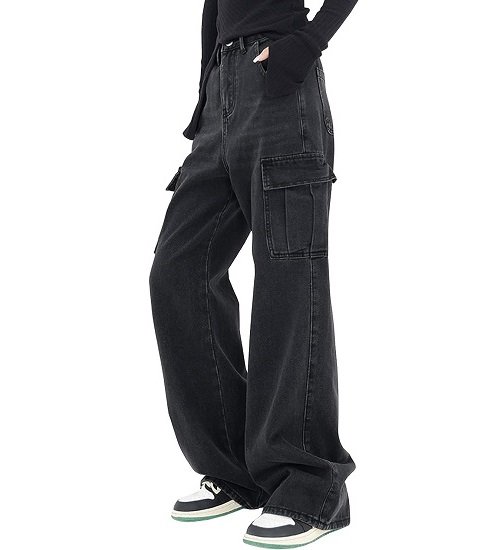 Women's High Waist Cargo Jeans Straight Leg Wide Leg Stretch Loose Casual Denim Trousers