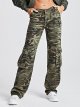 Women's Camo Print Cargo Jeans High Waist Wide Leg Denim Army Pants