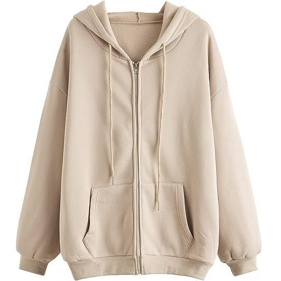 Women's Oversized Long Sleeve Drawstring Drop Shoulder Zip Up Hoodie Sweatshirt